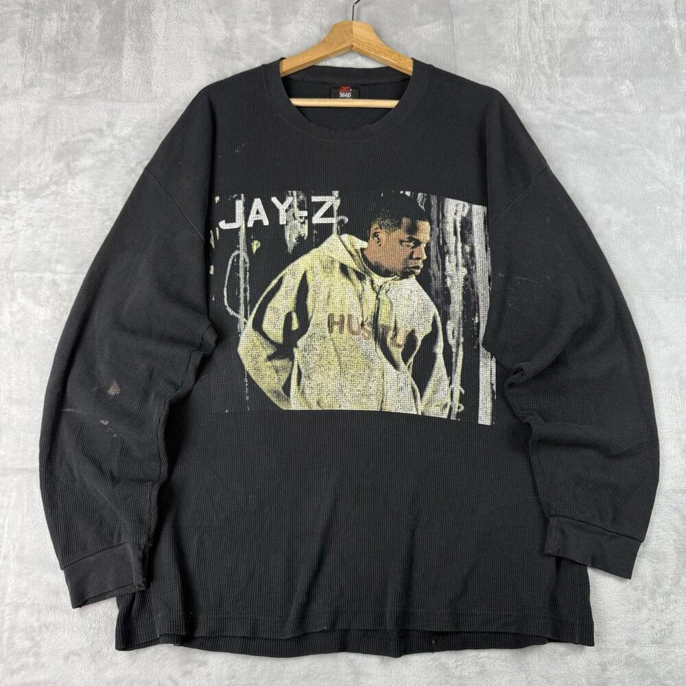 VTG Jay Z Graphic Waffle Knit Long Sleeve Shirt Hip Hop Rap Tee Men Size XL Y2K